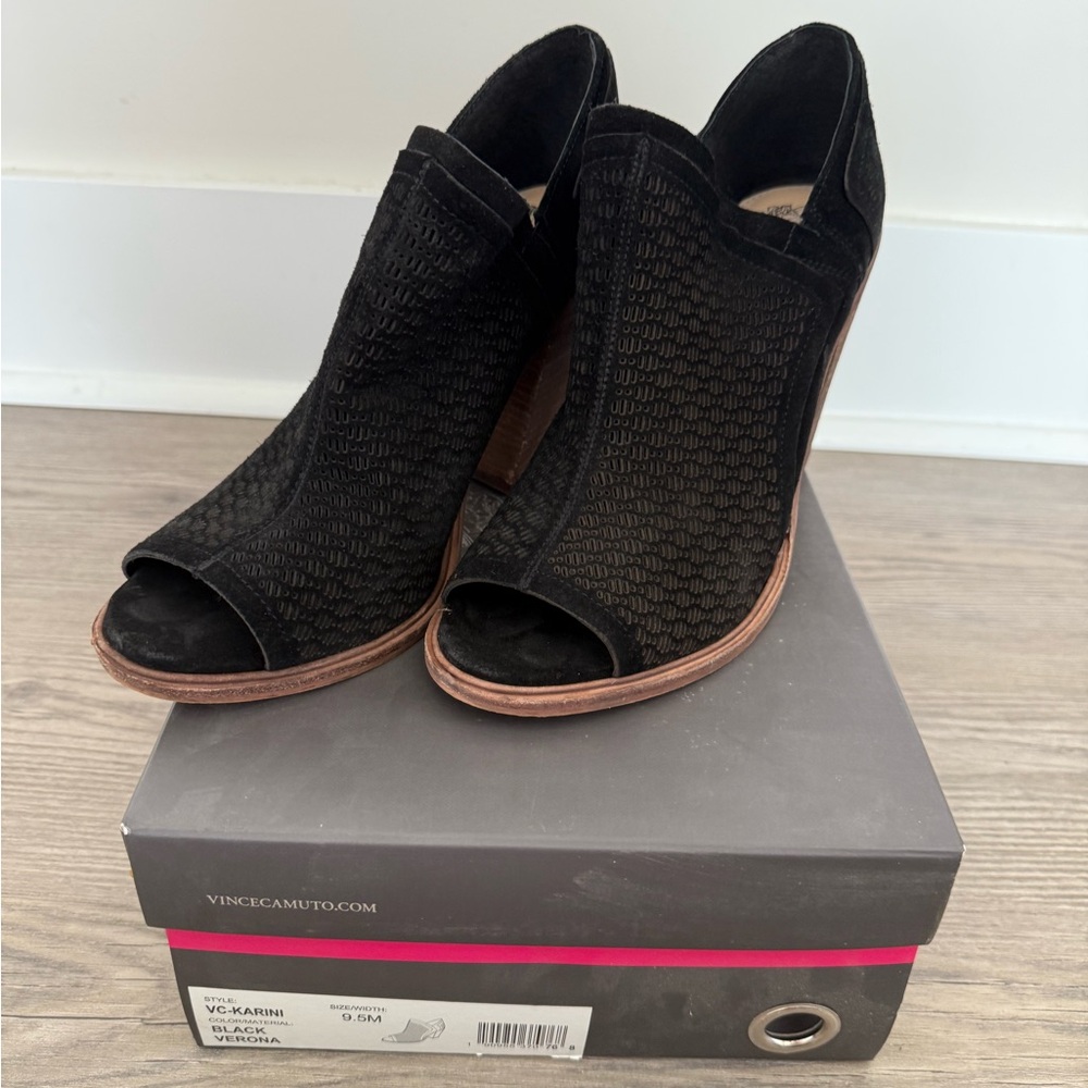 Vince Camuto Black Peep-Toe Mesh Heels